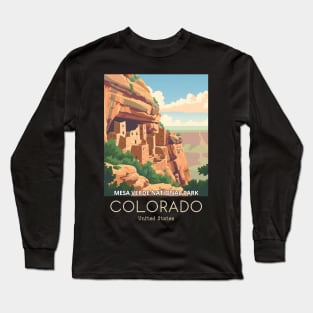 A Vintage Travel Illustration of Mesa Verde National Park - Colorado - US Long Sleeve T-Shirt